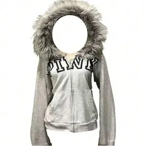 Zip Up Hoodie Fur Jackets Emo Grunge Crop Winter Coats Teen Streetwear 2000s Vintage Womenswear Faux