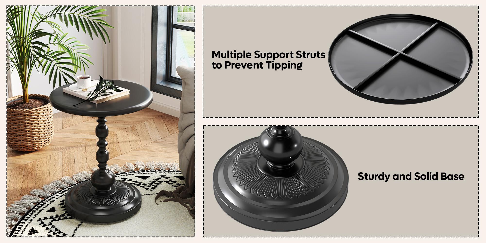 Pinmoco Round Side Table, Metal End Table, Anti-Rust and Waterproof Small Coffee Table for Living Room Bedroom Balcony