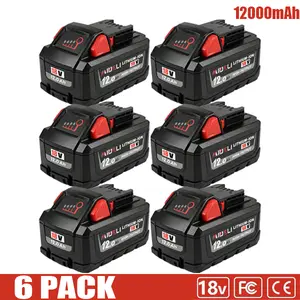 6-pack Replace for Milwaukee M18 18V 12.0Ah Lithium Battery48-11-1852/48-11-1820/48-11-1860/48-11-1890/48-11-1850/48-11-1828/48-11-1880 Cordless Tool Batteries Lithium BatteryReplacement milwaukee battery 48-11-1815 replacement Capacity High compatible