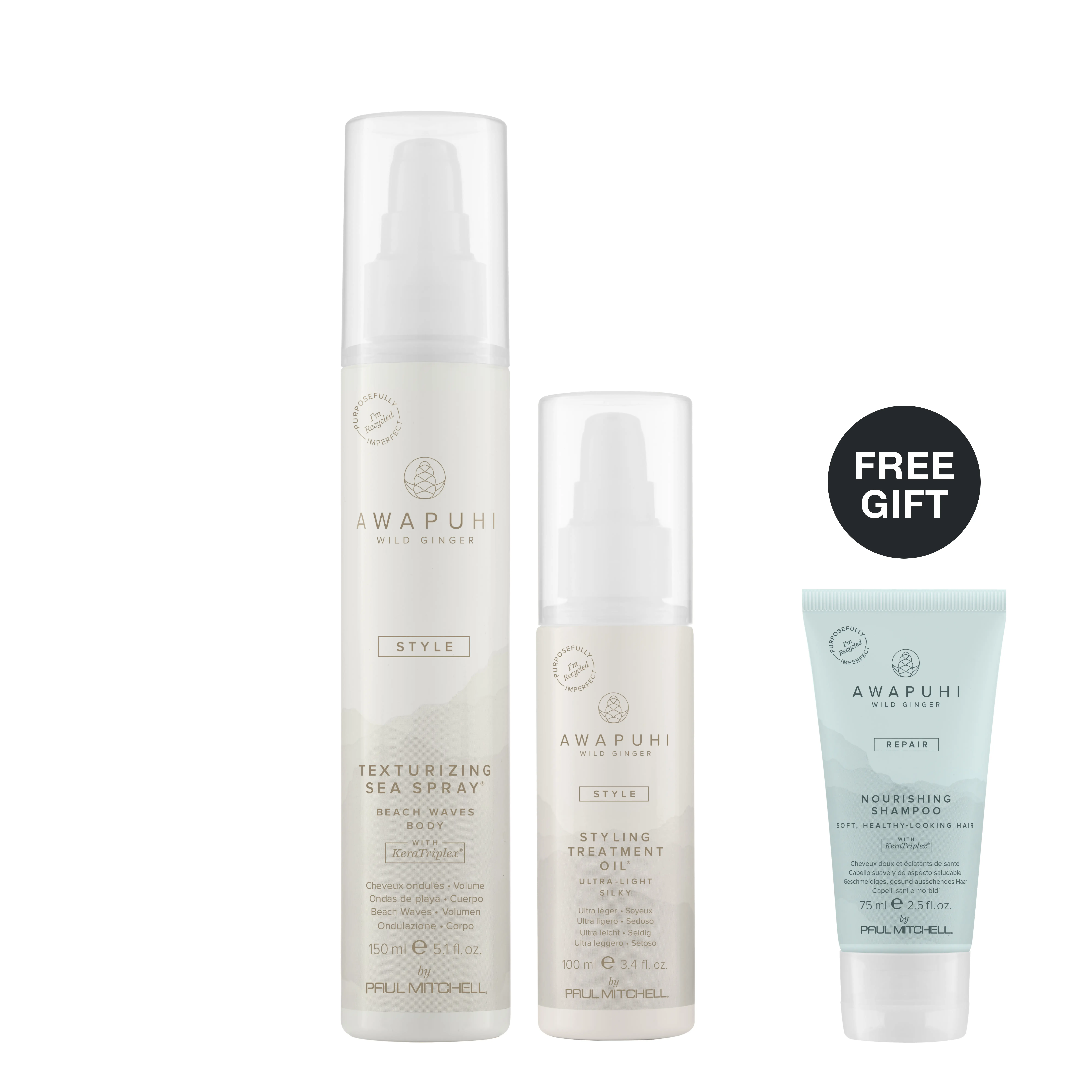 Island Dream Beach Wave Bundle – Awapuhi Wild Ginger Texturizing Sea Spray and Styling Treatment Oil with FREE Mini Shampoo*