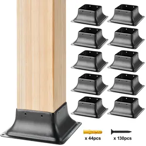 VEVOR Post Base 4x4 10Pcs,  , Internal 3.6"x3.6" Heavy Duty Powder-Coated Steel Post Bracket Fit for Standard Wood Post Anchor, Decking Post Base for Deck Porch Handrail Railing Support