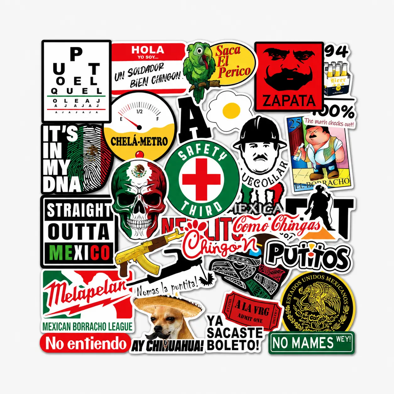 30Pcs Mexican Style Sticker Pack,Latino Culture Decal Stickers for Hard Hat Toolbox Laptop Water Bottle, Funny Gift for Friends Coworkers