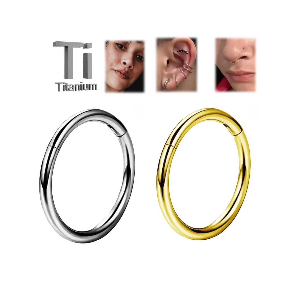 OUFER BODY JEWELRY Septum Jewelry, 16G Basic ASTM F-136 Titanium Hinged Clicker Hoop, Hypoallergenic Nose Ring for Conch & Helix, Unisex 5-13mm, Titanium Nose Hoops, Hypoallergenic Septum Rings, Geometric, Dimensions, Body Jewelry Set