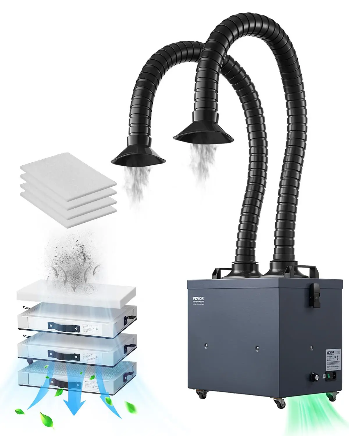 【summerfinds】VEVOR Soldering Fume Extractor with Dual Hoses, 275W Brushless Solder Smoke Absorber with 4-Stage Filters & 10 Speeds, 380m³/h Strong Suction Smoke Purifier for Soldering, Laser Engraving, DIY Welding