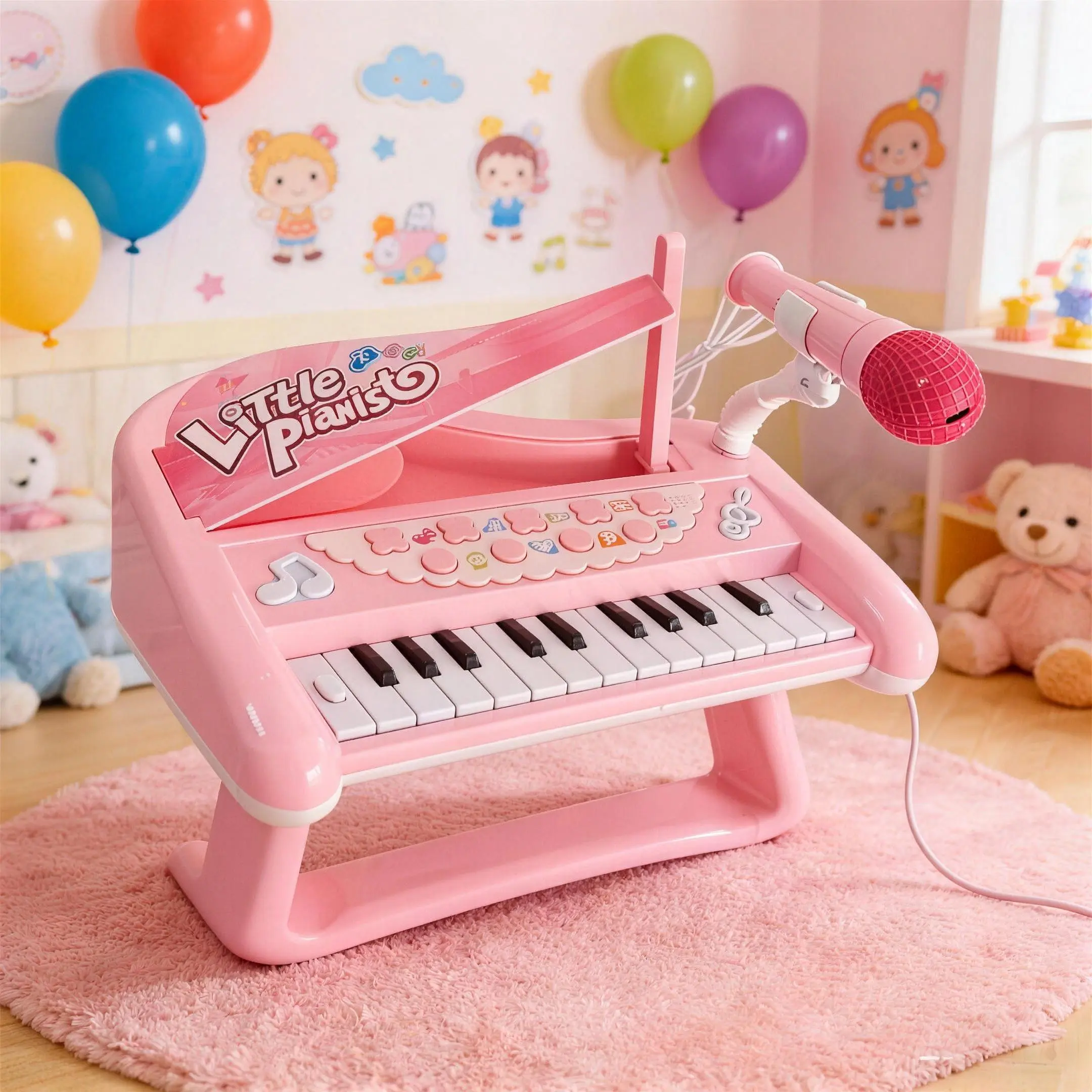 Pink Toddler Educational Electronic Keyboard Toy - Real Piano Look & Sound, Animal Sound Effects, Built-In Songs, Colorful Lights, Playful Music Exploration, Visual Engagement, Interactive Learning Support, Top Kids' Gift, Early Music Enlightenment