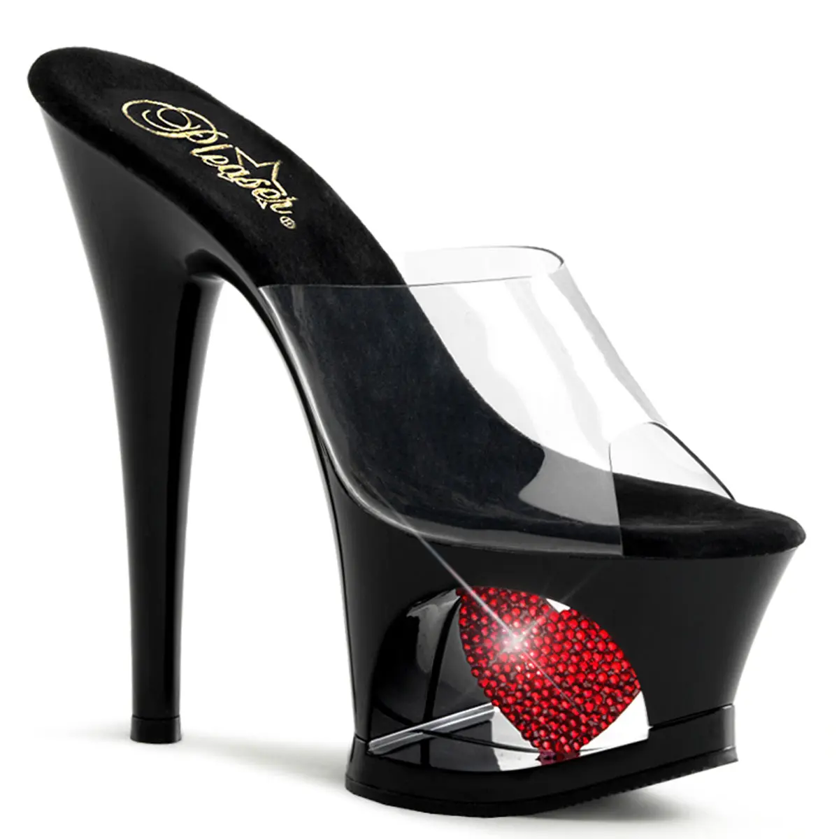 Women's Classy Breathable Heeled Slip-On Shoe - 7-In High Heel Platform Slipper, MOON-701HRS Heart Design, Casual Footwear for Clubwear, Pole Dancing