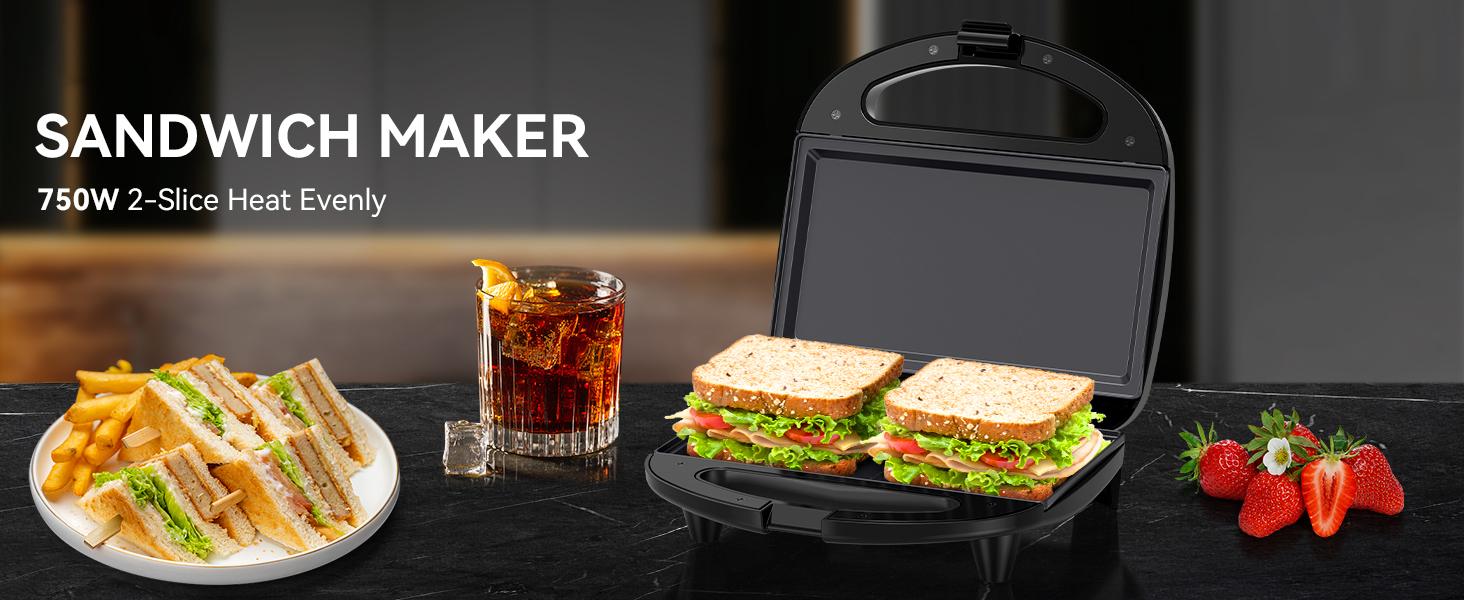 OSTBA Sandwich Maker, 2 Slice Grilled Cheese Maker with Non-stick Flat Plates, Indicator Lights, Cool Touch Handle, Easy to Clean and Store, 750W
