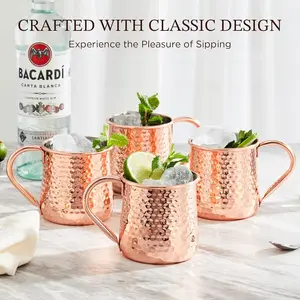 Copper Mugs Set of 2 | 18 oz Hammered Copper Mule Mugs with Straws Keep Cocktails Well-Chilled, Copper Cups for Drinking Cocktails, 18/8 Stainless Steel Lined & Dishwasher Safe Barware Drinkware
