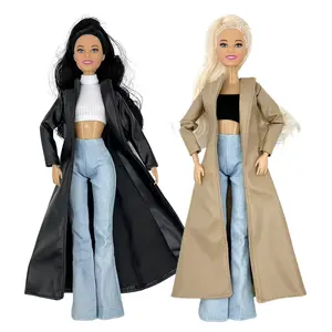 A Stylish Long Coat Outfit for 11.5-12 Inch Dolls, Featuring a Supermodel Style Vest And Denim Pants, Perfect for OL Fashion. Great for Dress-Up Games And Outfit Gifts