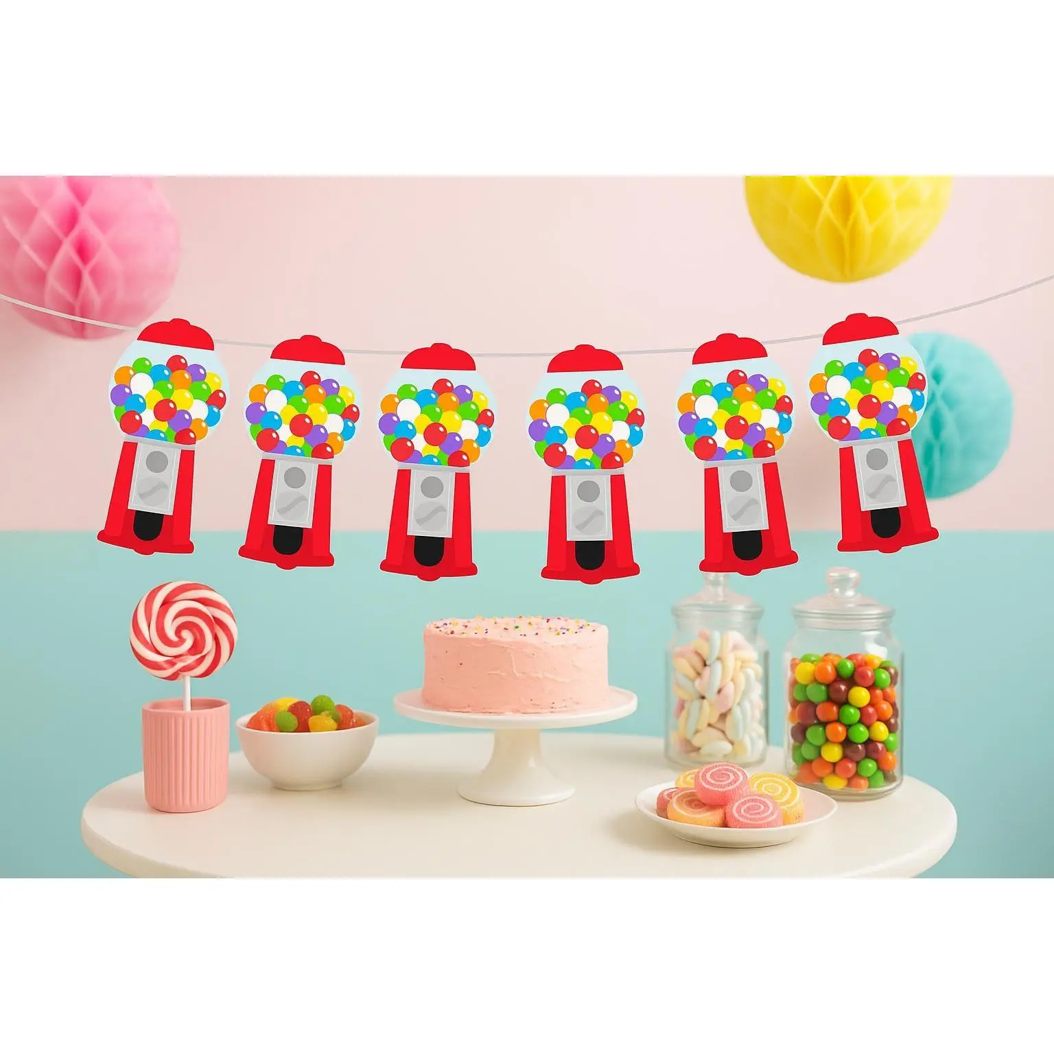 Gumball Machine Garland, Bubble Gum Machine Garland, Candy Garland, Sweet Sixteen Banner, Candy Banner, Candy Photo Prop, Candy Decoration