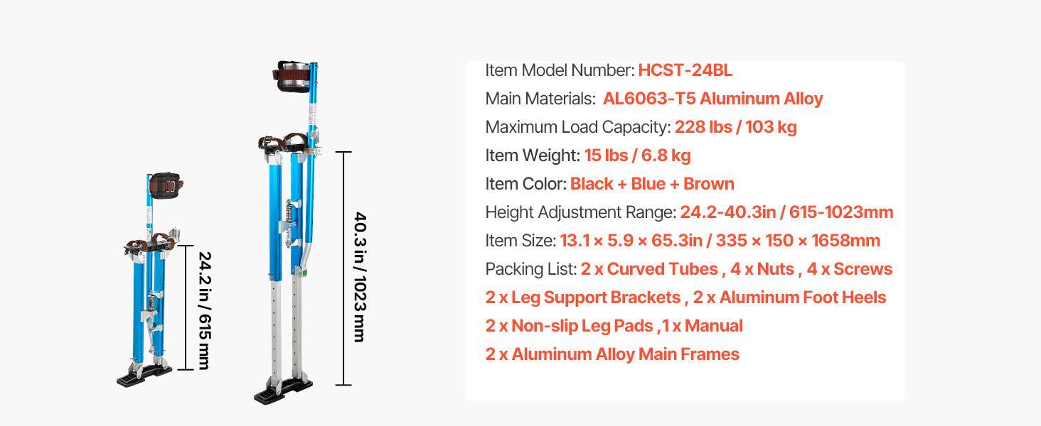 【SummerFinds】VEVOR Drywall Stilts for Painters & Cleaning, Aluminum Sturdy Structure, 24.2-40.3 in Adjustable Height, 228 lbs Load Capacity, Non-Slip Rubber Feet, Dual Spring Shock Absorption, Comfortable Leg Straps, 3-Level Heel Brackets, Blue 【SummerFinds】VEVOR Drywall Stilts for Painters & Cleaning, Aluminum Sturdy Structure, 24.2-40.3 in Adjustable Height, 228 lbs Load Capacity, Non-Slip Rubber Feet, Dual Spring Shock Absorption, Comfortable Leg Straps, 3-Level Heel Brackets, Blue