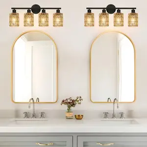 Modern Bohemian Rattan Vanity Wall Light 4-Light Set with Woven Rattan Lampshade Metal Finish Moisture-Resistant Rustproof Semi-Recessed Design E26 Bulbs Bulb-Included Bulb-Free Options lights lamp lights for bedroom lamps for bedroom