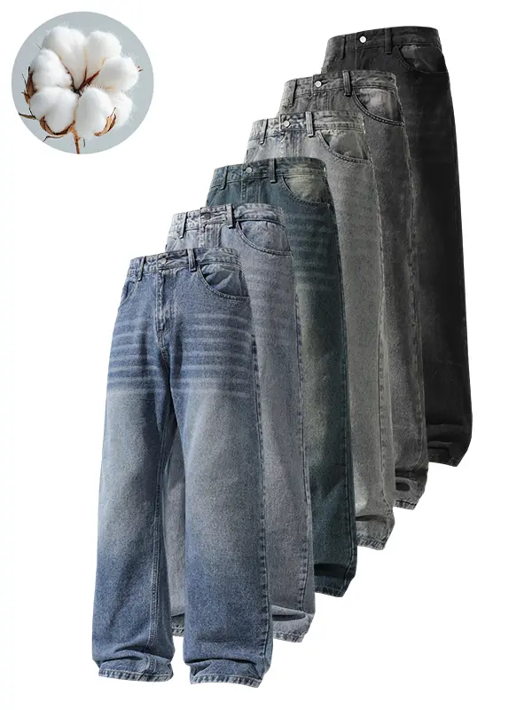 Men's versatile casual jeans—featuring a loose, straight-leg fit; suitable for all seasons as an everyday casual staple; classic design.