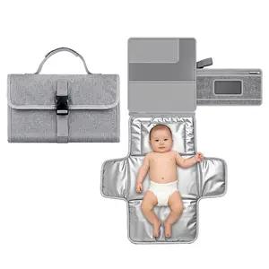 Portable Diaper Changing Pad with Shoulder Strap, Detachable Travel Changing Pad with Baby Wipes Pocket, Gifts for Baby Shower, Baby Essentials For New Born Newborn Girls and Boys(Set with 2 Bibs)