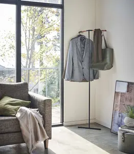 Corner Leaning Coat Hanger (63" H)  - Steel + Wood