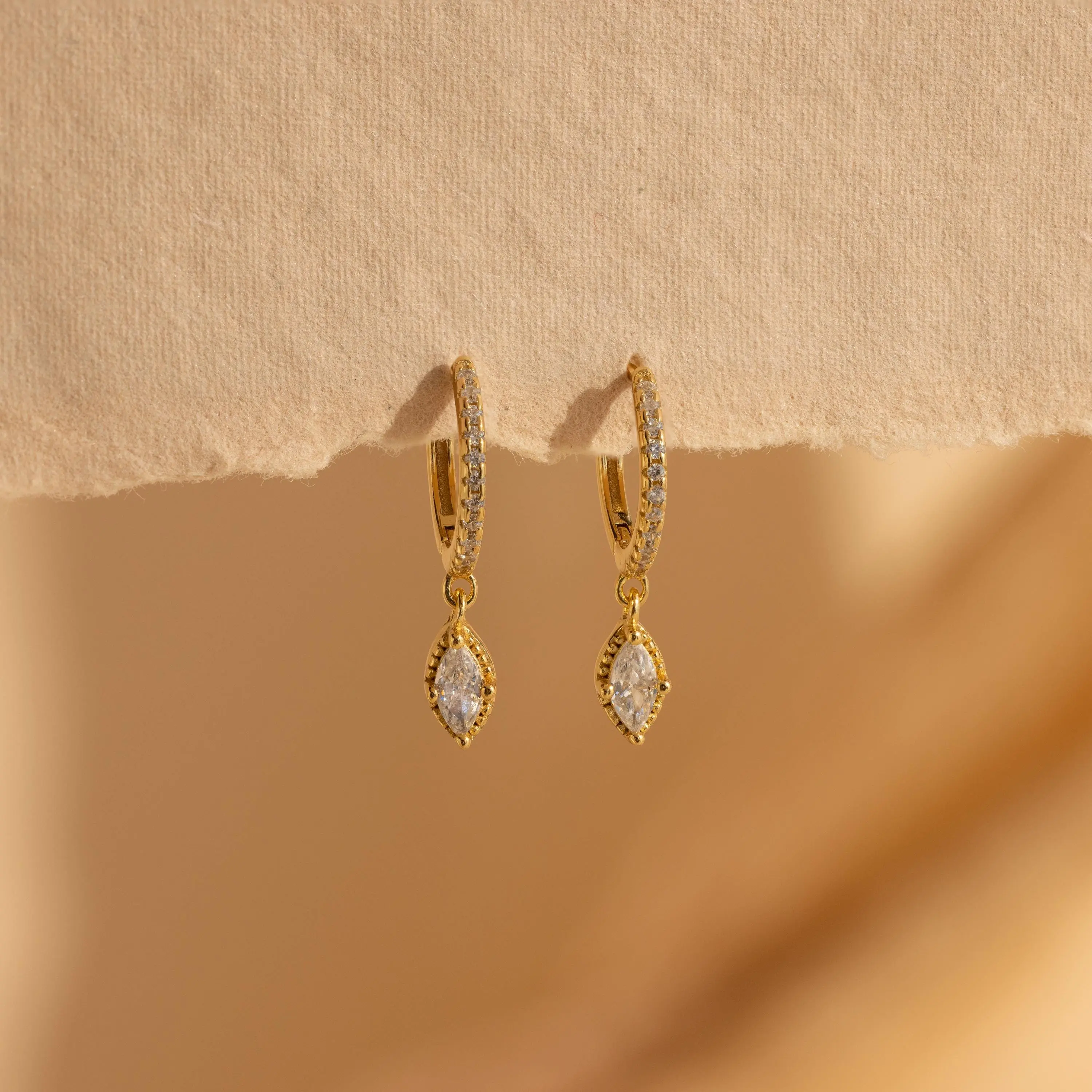 Marquise Pave Drop Huggies by Caitlyn Minimalist - Dainty Diamond Drop Hoop Earrings - Bridal Jewelry - Gift for Wife