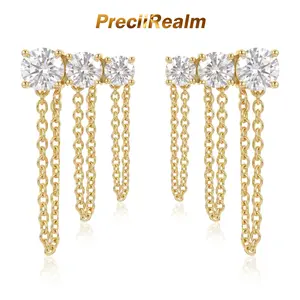 PreciiRealm 14K Gold Plated Posts Drop Dangle Chain Earrings for Women | Dangling Chain Studs | Cubic Zirconia Ball Threader Earscapes Earrings |Dainty Drop Earrings for Women Trendy Gold Plated Jewelry