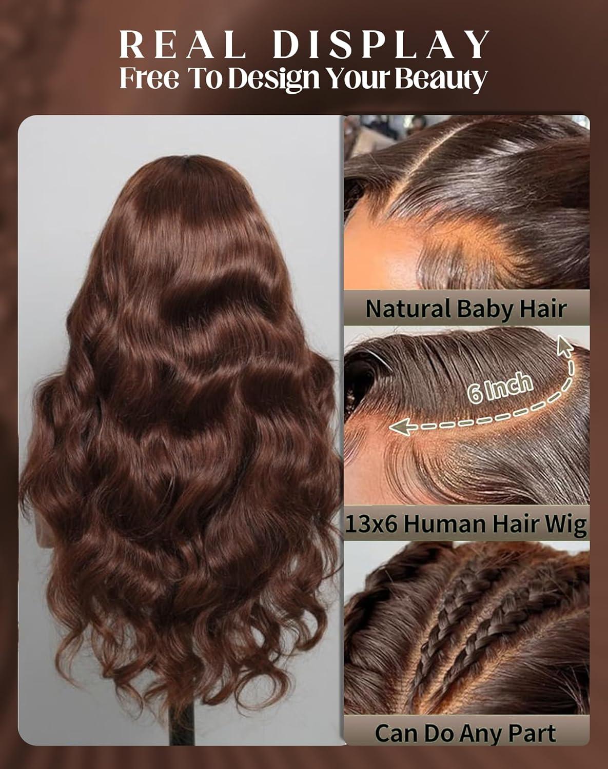 Mamushow #4 Chocolate Brown and #1 Jet Black 13x6 Body Wave Full Lace Frontal Human Hair Wigs #Summervibes Mamushow #4 Chocolate Brown and #1 Jet Black 13x6 Body Wave Full Lace Frontal Human Hair Wigs #Summervibes