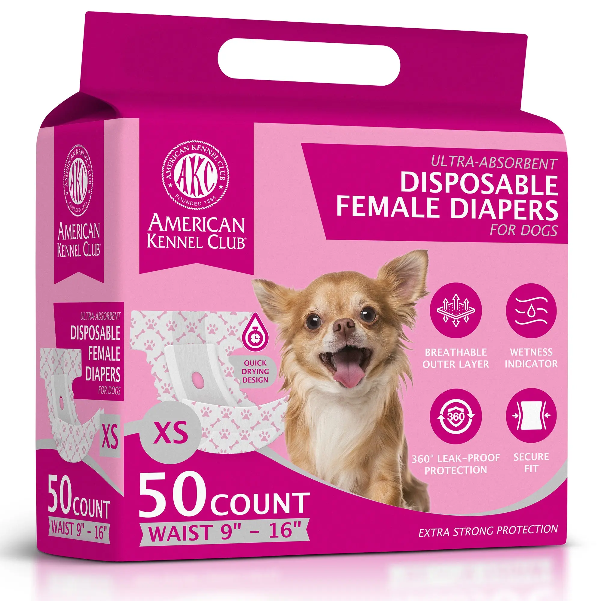 American Kennel Club Female Dog Wrap Diapers, Disposable, 360 Degree Leak Protection, Wetness Indicator