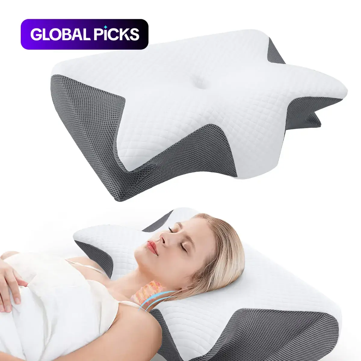 Memory Foam Soft Neck Pillow, 1 Count Comfortable Neck Support Pillow and Rest Cushion for Sleeping, Supportive Memory Foam Design #GLOBAL PICKS