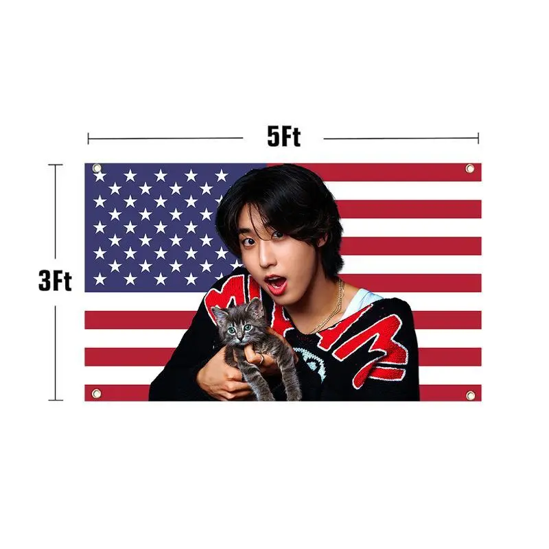 SKZ Han & Kitten Friends Kpop Theme Rectangular Tapestry Wall Hanging, 3x5ft Sturdy Wall Decor Room Art, Durable Polyester Resists Daily Wear Home Flag with Brass Grommets, Indoor Dorm Gift (Home Supplies)