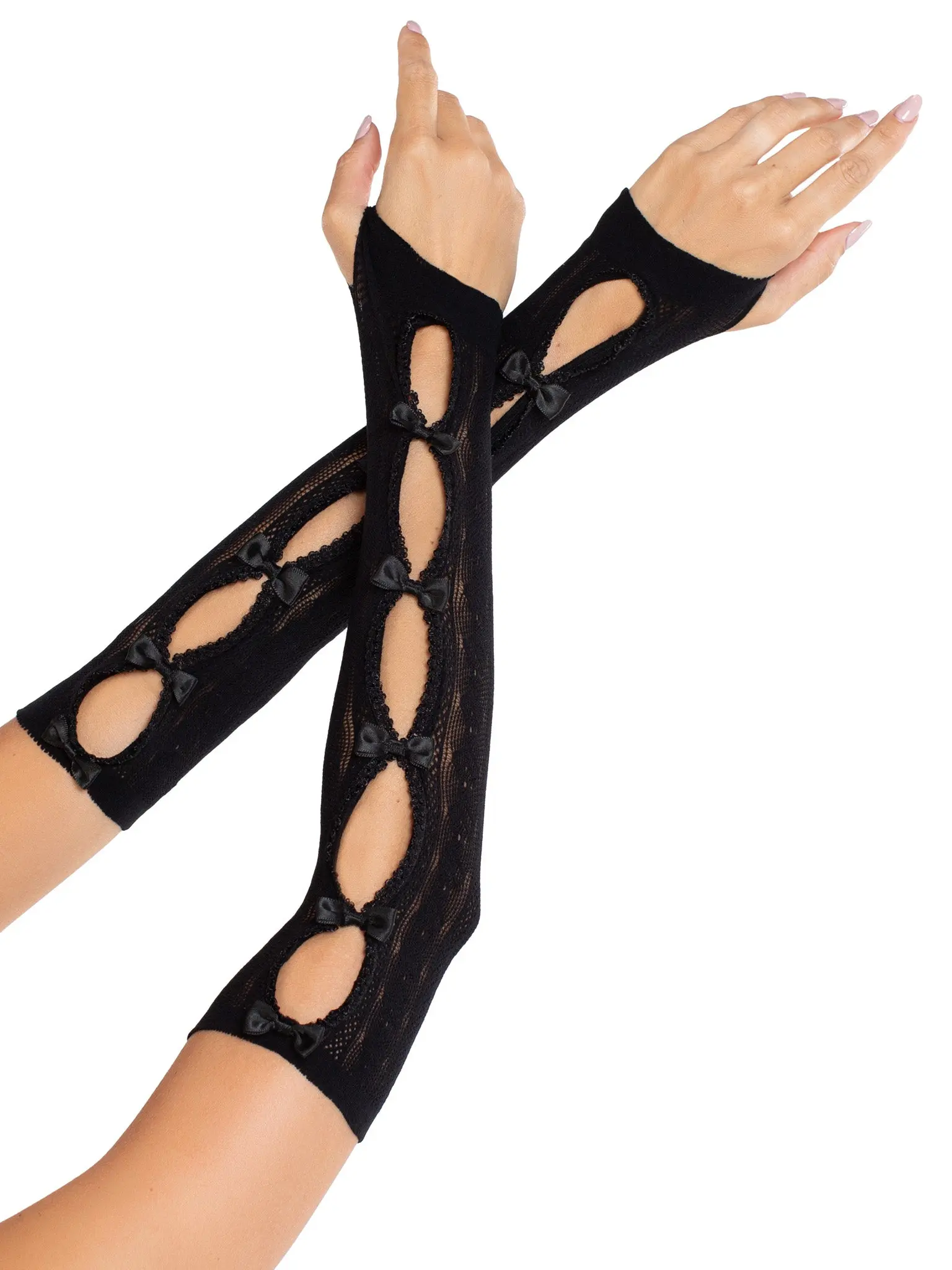 Women's Striped Lace Arm Sleeve Gloves - 1 Pair Breathable Party Accessory, Soft, 1 Size, with Mini Bows, Woven Heart Detail, Romantic Coquette Outfit Fit