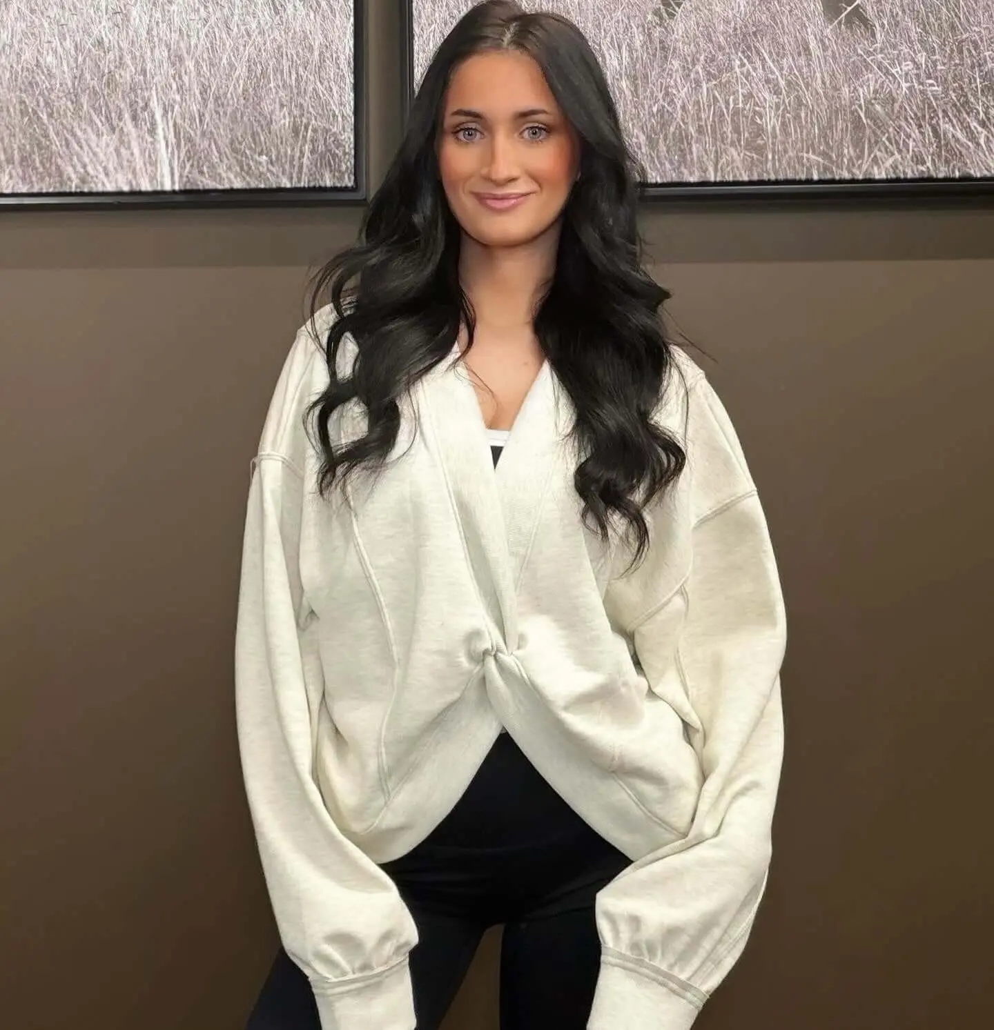 Women's Reversible Twist-Front Hoodie - Casual Long-Sleeve Washed Terry Pullover Top
