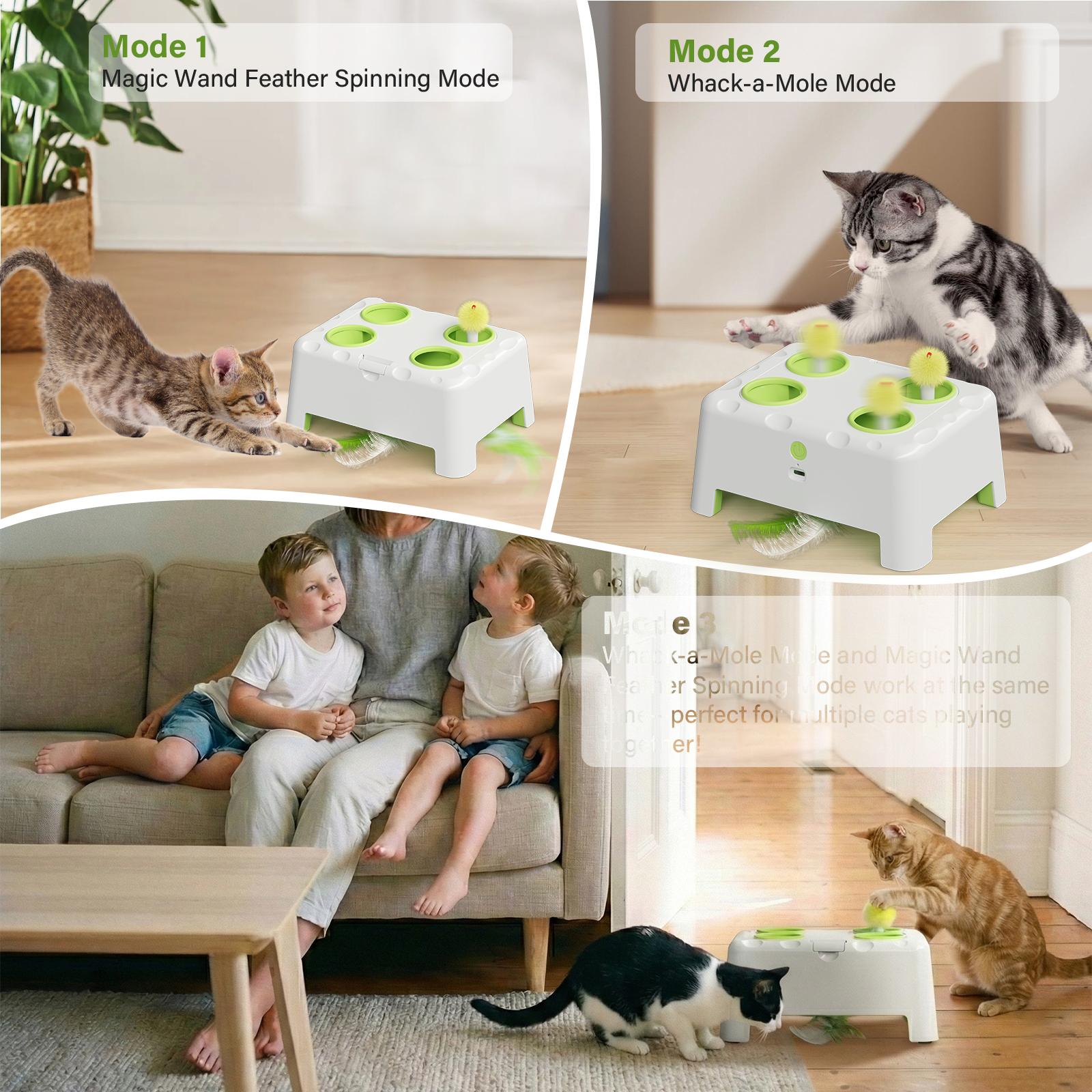 HAPPYCODE Magic House Interactive Cat Toy: a 4-hole whack-a-mole electric cat toy suitable for all cats, featuring three modes: feather wand, whack-a-mole and dual mode (running simultaneously). Pet supplies, educational cat toy,Summervibes,petlovers tikt
