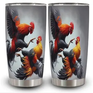 1pc 20oz Dynamic Rooster Art Tumbler with Lid, Insulated Travel Mug, Gift for Women Men, Ideal for Halloween, Independence Day, Memorial Birthday Gift, Coffee Cup, weird stuff