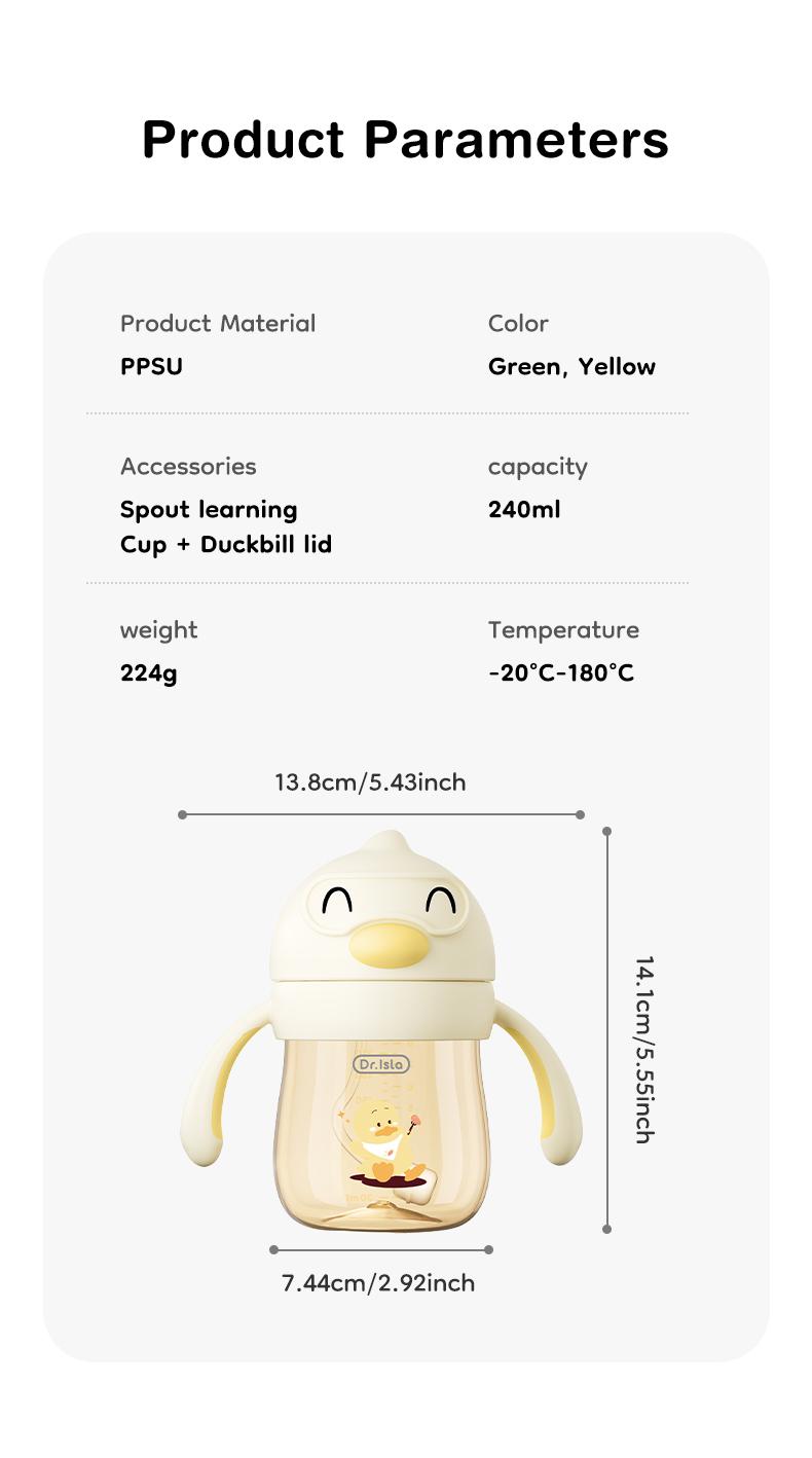 Dr.Isla 2-in-1 PPSU Anti-Colic Baby Training Cup (9oz/240ml), 360° Gravity Ball, Duckbill & Straw Lids Included, BPA-Free Leakproof No-Spill Sippy Cup for 6M-3Y, 180°C Heat-Resistant, Shatter-Resistant (Superior to PP)