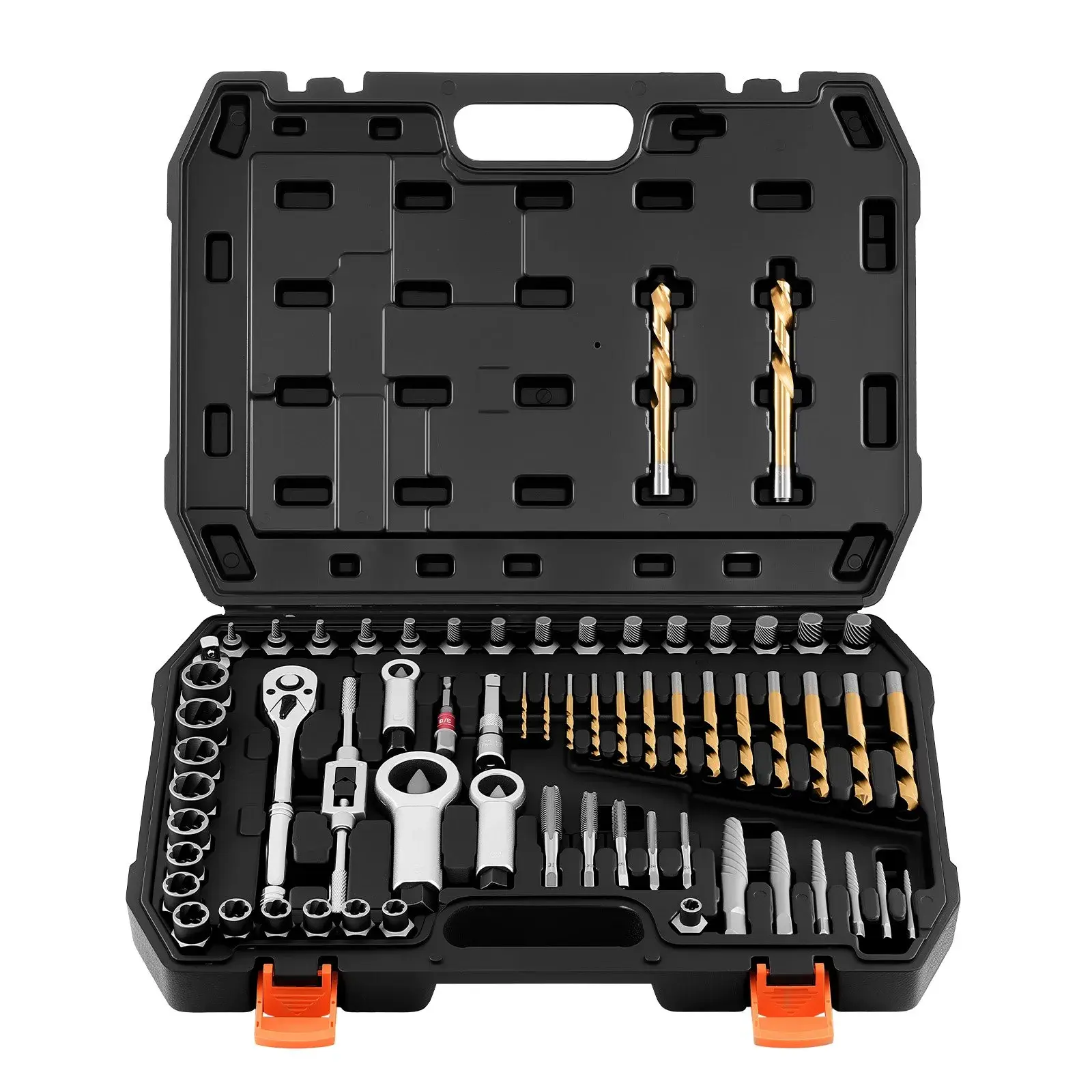 VEVOR 63pc Screw Extractor Set - Ratchet Screwdriver Kit with 15 Hex Extractors,15 Drill Bits,3 Nut Splitters,Taps,Ratchet Wrench,Adapters,Screwdriver Bits & Solid Case for DIY Maintenance of Broken Bolts,Rounded/Stripped Fasteners [DealsForYouDays]