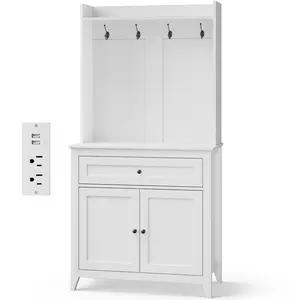 Garvee Upgraded Versatile Pantry Storage Cabinet – 63'' Tall Sideboard with Large Drawer, Adjustable Shelves, Coffee Bar Table & 4 Hooks for Kitchen, Dining, or Living Room Organization
