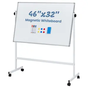 Rolling Whiteboard Double Sided , Magnetic White Board Dry Erase 46"x32" on Wheels, Dry Erase Board with Stand for School, Office and Home, Silver Aluminium Frame
