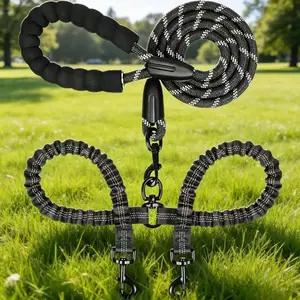 Dual Dog Leash, Double Dog Leash, 360 Swivel No Tangle Walking Leash, Shock Absorbing Bungee for Two Dogs