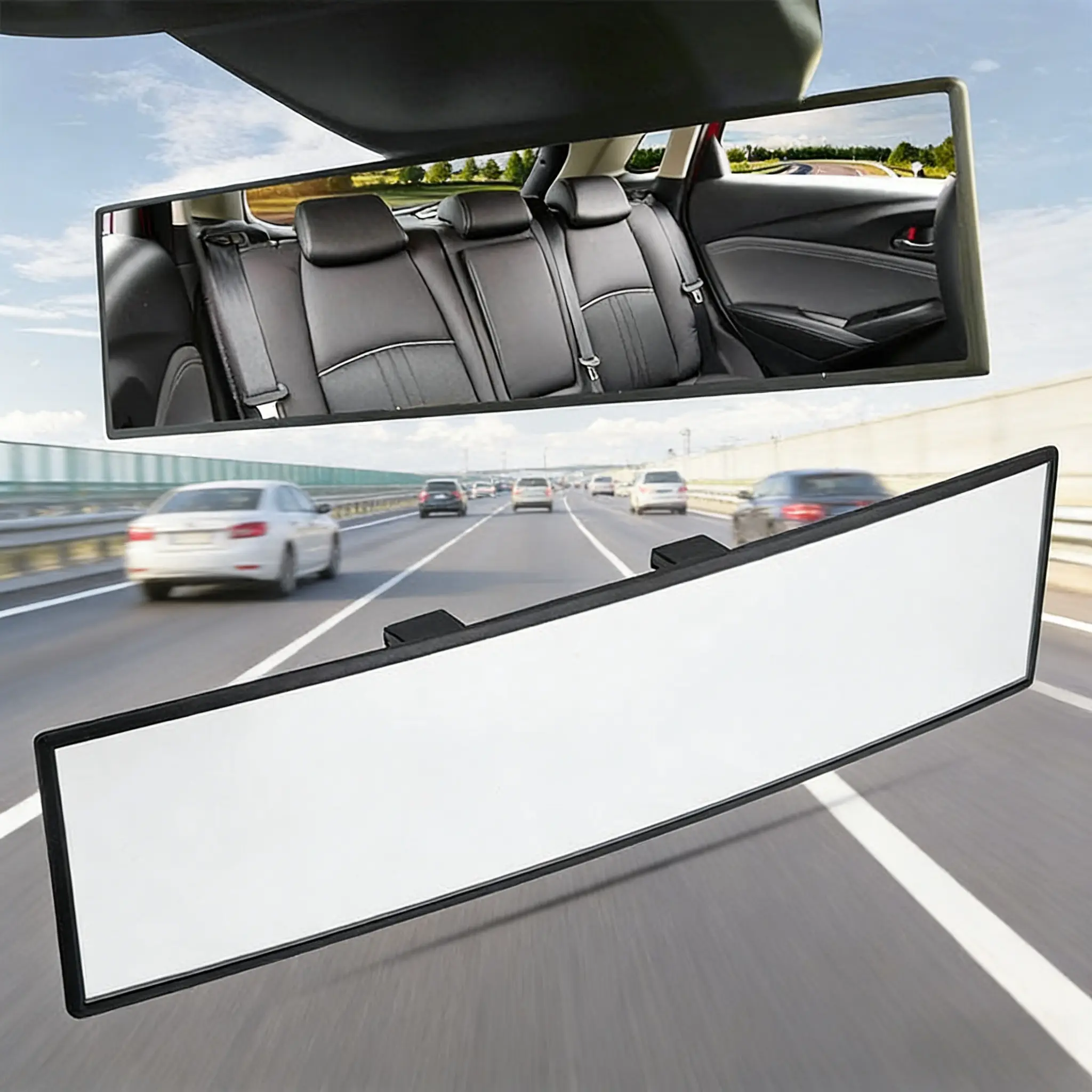 【Install Max Width: 3.1"】11.81 Inch Panoramic Convex real view Mirror, Interior Clip-on Wide Angle to Reduce Blind Spot Effectively for Car SUV Trucks Clear Visibility Safety Install Rearview High Definition