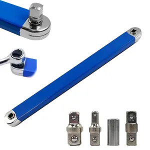 Upgraded Offset Extension Wrench Set, 15Inch Tight Reach Ratchet Wrench with 1/4", 3/8", 1/2" Square Drive Adapters, Heavy Duty Steel Extension Wrench