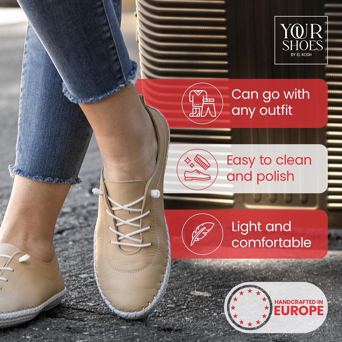 Your Shoes Women’s Fashion Sneakers - Casual Light and Comfortable Leather Flat Sneakers for Everyday Use - Breathable Tennis Shoes - Slip Ons with Soft Orthopedic Removable Insoles Footwear Closed Walking Shoes - Sports Girl Training