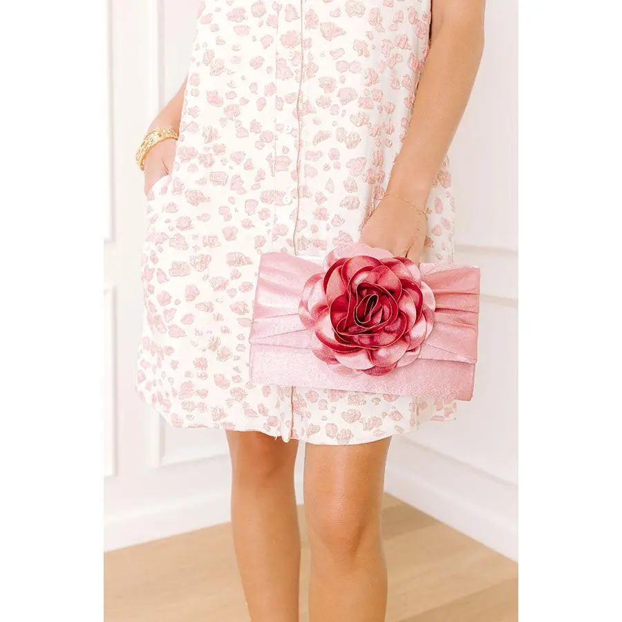 Cocktails First Satin Clutch in Blush