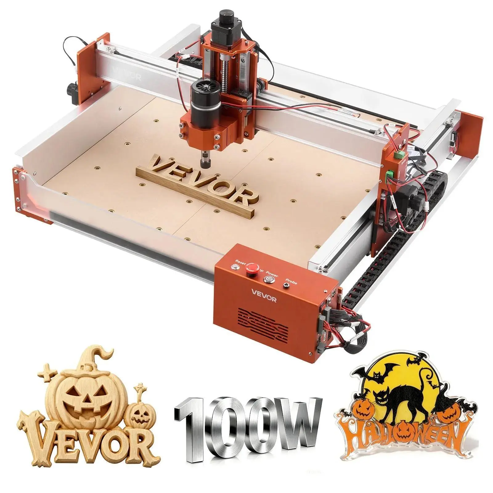 VEVOR CNC Router Machine, 100W Spindle 3-Axis Wood Engraving Milling Machine with 15.75x15.75x3.74 inches Working Area, Linear Rails, Aluminum Alloy Structure, Emergency Stop Button, Pre-Wired Kit for Wood, Acrylic, Leather Carving Cutting