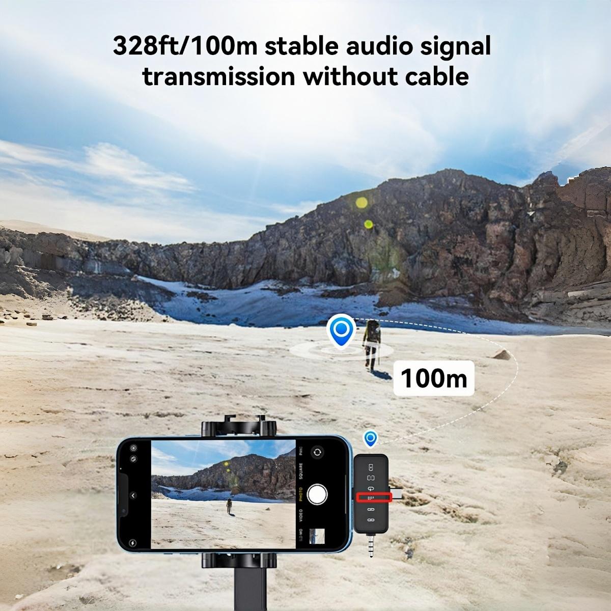 3-in-1 Wireless Lavalier Microphone,for iPhone/Android/Camera, Up to 328ft Transmission, Up to 18H Battery, Mini Microphone for Record Interview, Vlogs, YouTube