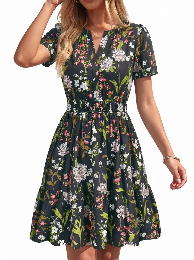 iceberg salad with blue cheese dressing Summer V-neck Short-sleeved Dress Ins Fashion Tight-Waisted Beach Dres   K-AROLE