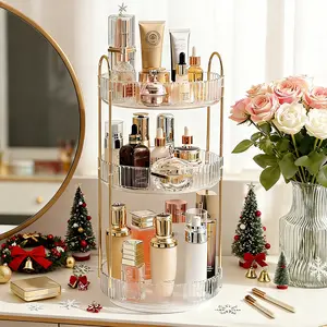 UFORU 360° Rotating Cosmetic Organizer: Extra-large capacity, made of transparent acrylic, perfect for storing cosmetics and skincare products; multi-layer rotating design, ideal for bathroom vanities, and a perfect birthday gift.