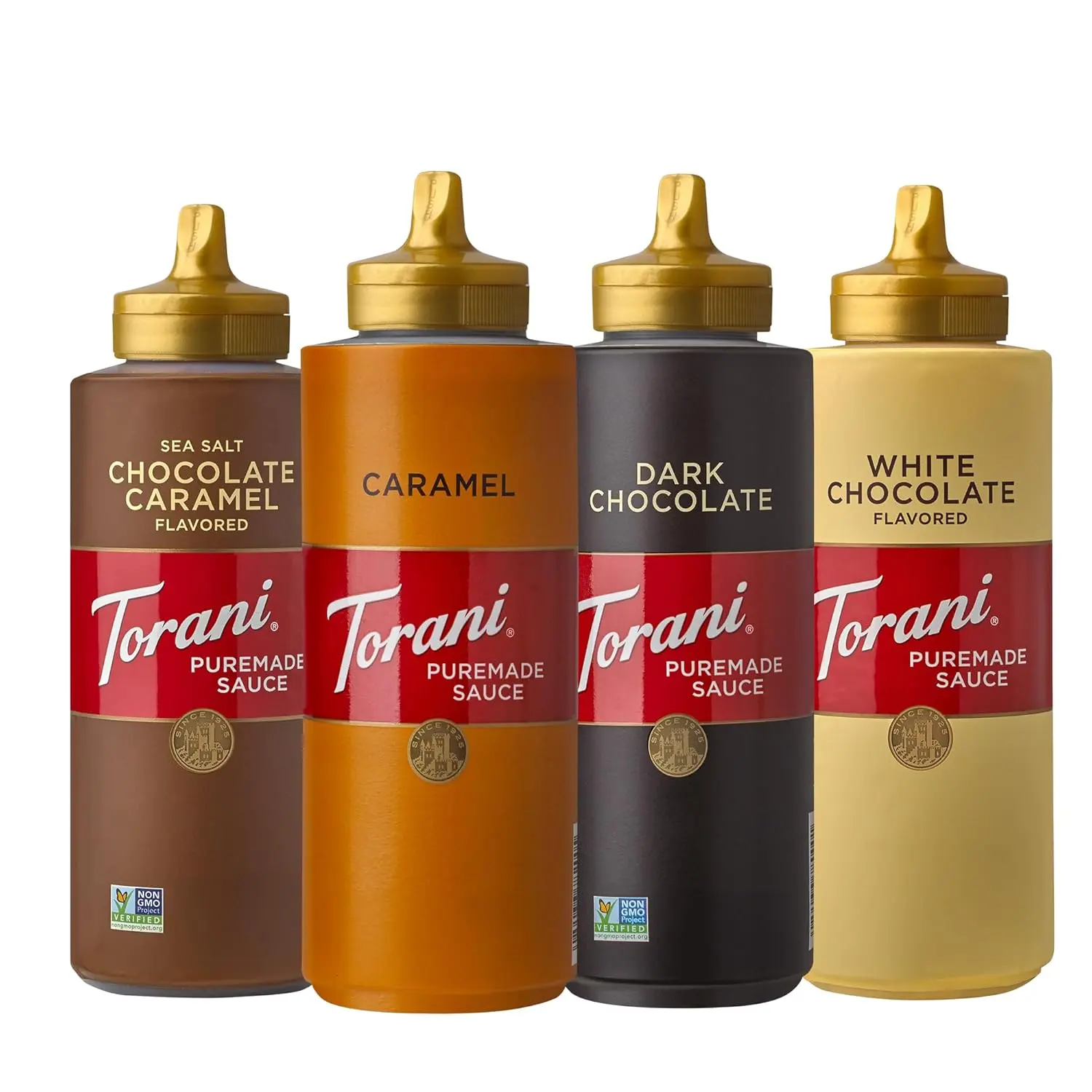 Puremade Dessert & Drink Sauce Variety Pack, Chocolate Caramel, Dark Chocolate, White Chocolate & Caramel, 16.5 fl oz (Set of 4)