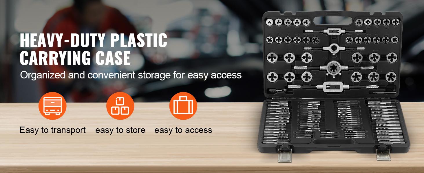 VEVOR Tap and Die Set, TikTokShopBlackFriday, 110-Piece/ I40-Piece  nclude Metric Size M2 to M18, Bearing Steel Taps and Dies, Essential Threading Tool for Cutting External Internal Threads, with Complete Accessories and Storage Case