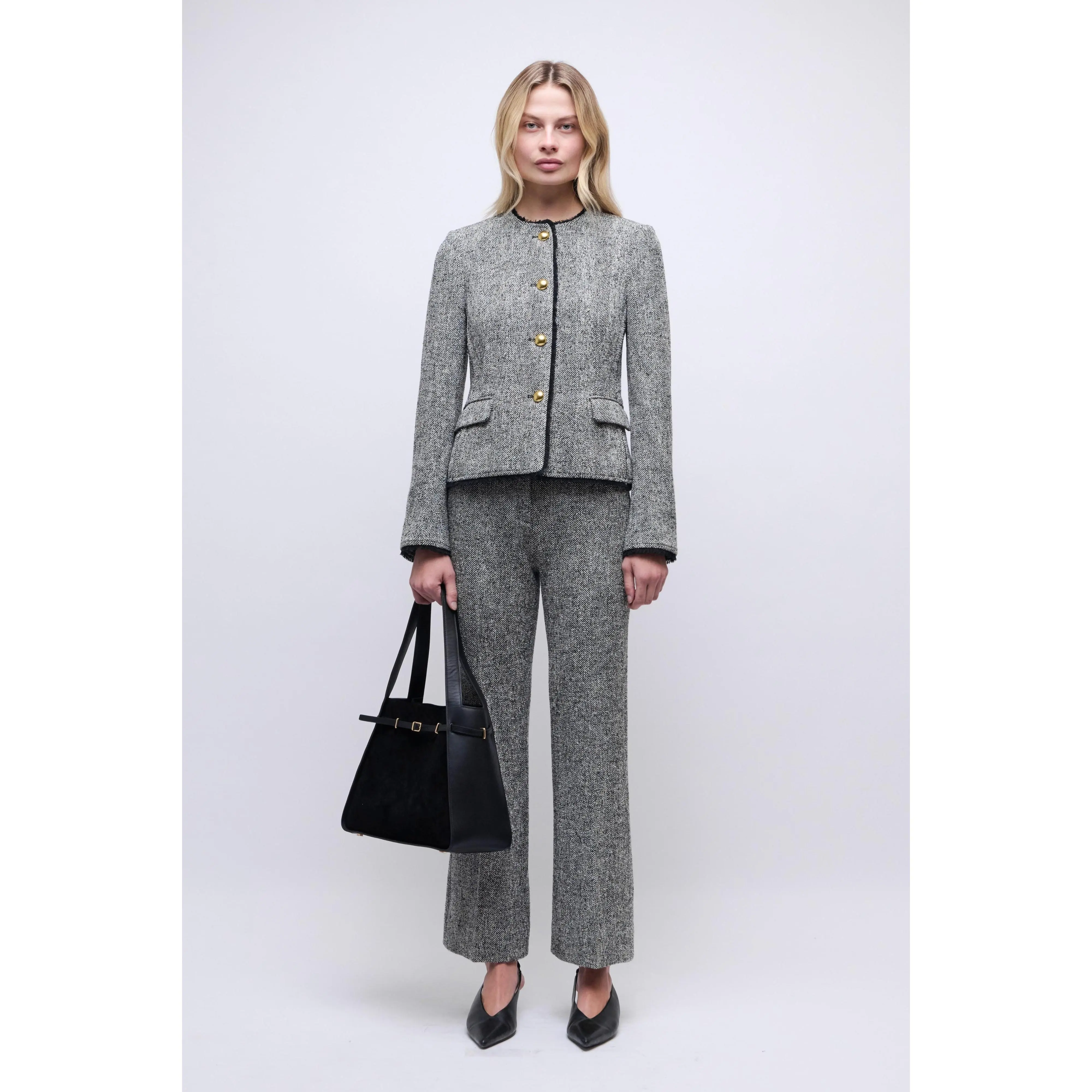 Ivie Herringbone Blazer Black/White
