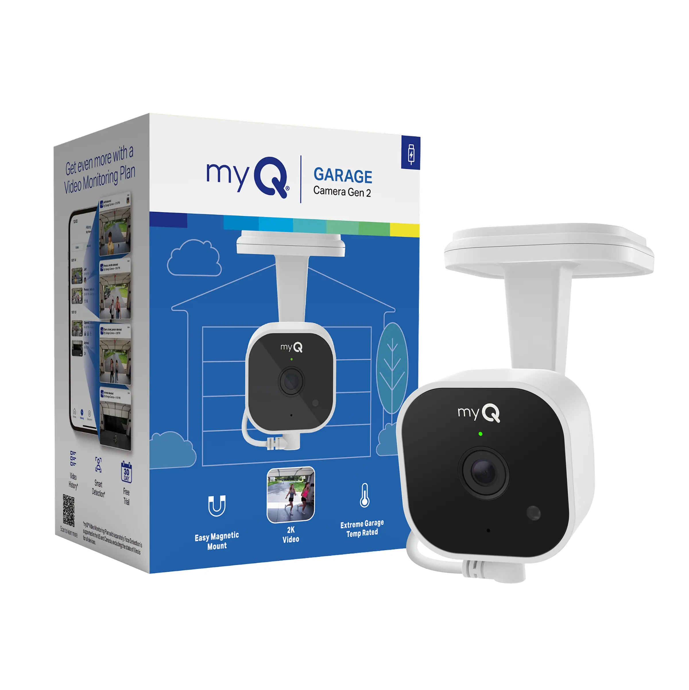 myQ Smart Garage Security Camera Gen 2 – 2k HD Video, Night Vision, Motion Detection, Magnetic, Wi-Fi, Two-Way Audio, Smartphone Control Lens