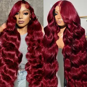 【30"Only $99】Redice 99j Burgundy 13X6 HD Lace Front Wigs Human Hair 200% Density Body Wave Wig Lace Frontal Wig Pre Plucked Glueless Colored Lace Front Wigs Human Hair for Women