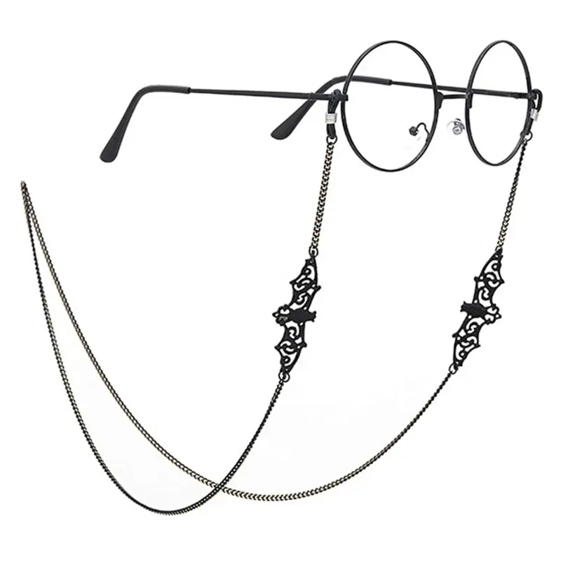 Bat Charm Eyeglass Holder Neck Band, 75cm Copper Beaded Hollow Chains, Sunglasses Cable Holder & Fashion Accessories for Women, Eyeglass Holders Around Neck, Beaded Links backtoschool
