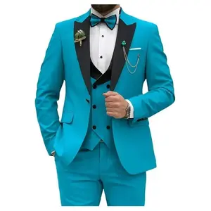 business casual outfits Blue Men Suits Slim Fit 3 Piece Double Breasted Suit Men Wedding Prom Party BusinWedding Suits for Men Formal Wear Menswear business casual outfits office work clothes Workwear Gamis actufice siren outfit suits Long Sleeve Beige