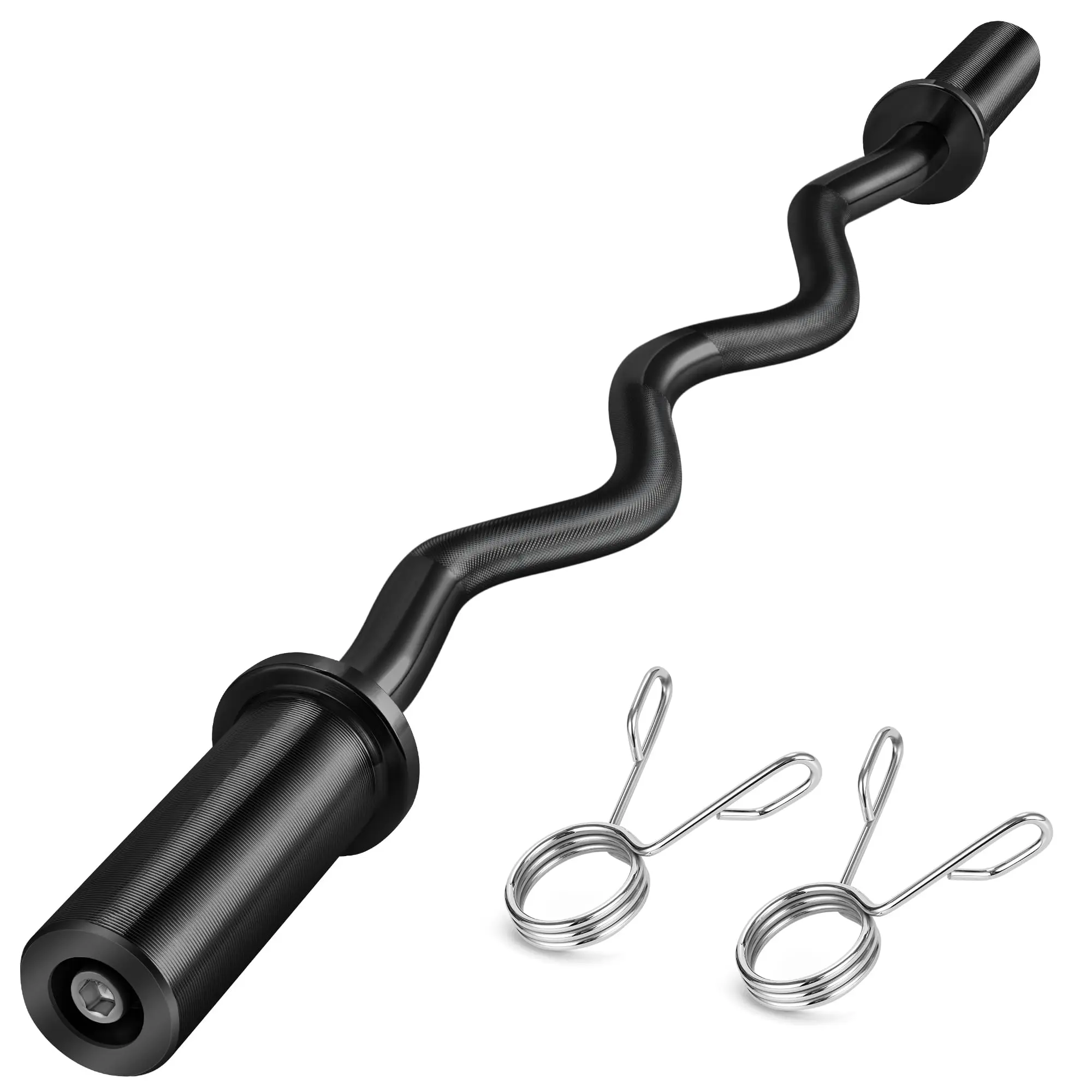 47 Inch Olympic EZ Curl Barbell, Heavy Duty Solid Steel Curling Bar with Knurled Grip for At Home Gym, 380 LBS Capacity for Weight Lifting, Heavy Duty Bar, Barbells Gym, Exercise Fitness Equipment, Gym Training Equipment